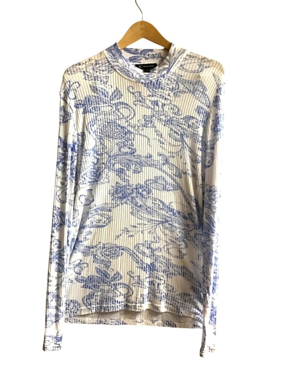 I.N.C.- MENS LONG SLEEVE BLUE PAISLEY PRINT DRESS T-SHIRT SIZE LARGE-NWT